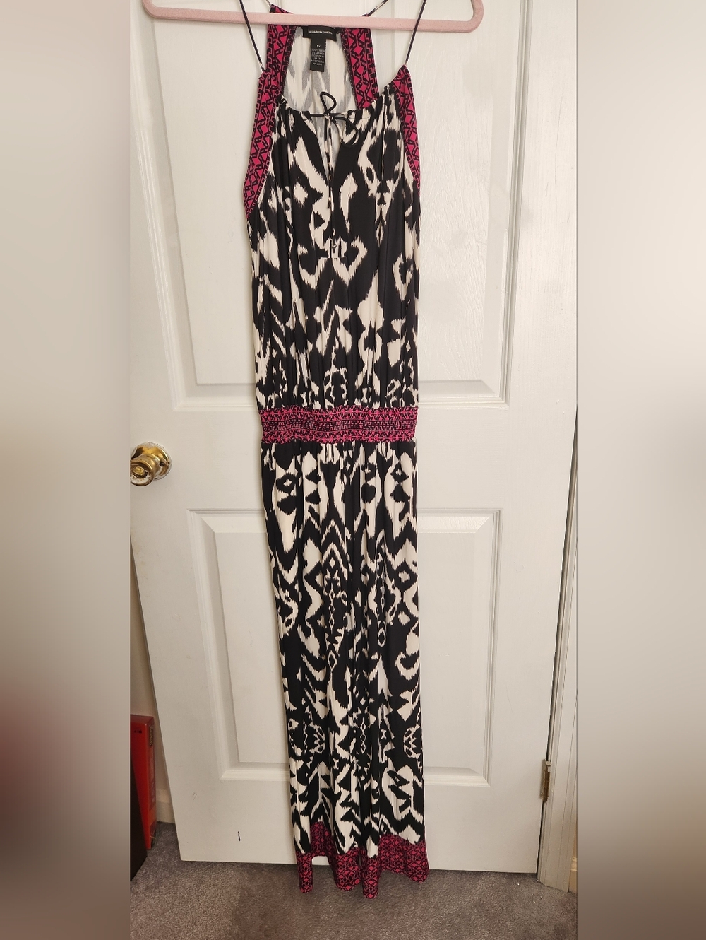 INC International Concepts Black and White Maxi with Pink Waist Accent